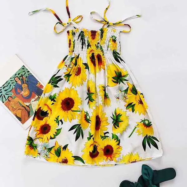Summer Girls Floral Dress Sling Ruffles Bohemian Beach Princess Dresses for Girl Clothing  2 6 8 12 Years With Necklace Gift