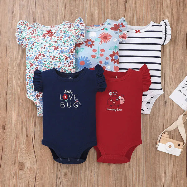 5PCS/Lot Baby Boys Girls Bodysuits 100% Cotton Short Sleeves Kids Clothes 6-24 Month Newborn Body Bright Prints bebe Jumpsuit