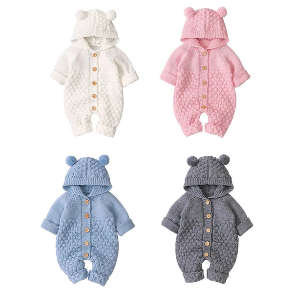 Knitted Bear Romper Hoodie