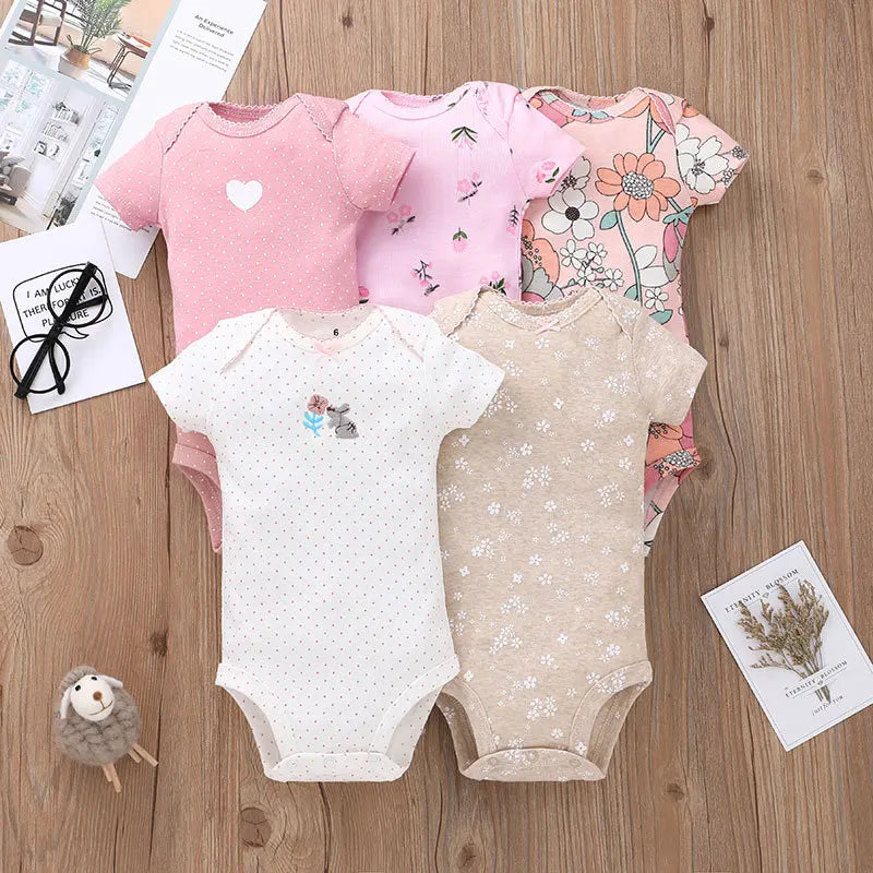 5PCS/Lot Baby Boys Girls Bodysuits 100% Cotton Short Sleeves Kids Clothes 6-24 Month Newborn Body Bright Prints bebe Jumpsuit