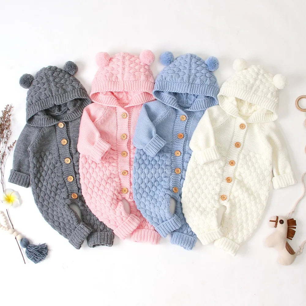 Knitted Bear Romper Hoodie