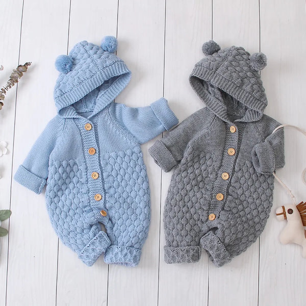 Knitted Bear Romper Hoodie