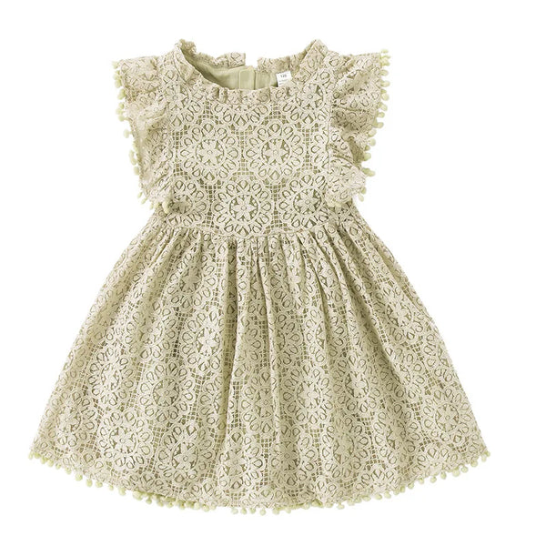 Girls Dress Lace Hollow out Children Wedding Dress Ruffle Sleeve Kid Party Princess Elegant Costume Baby Clothes Autumn A477