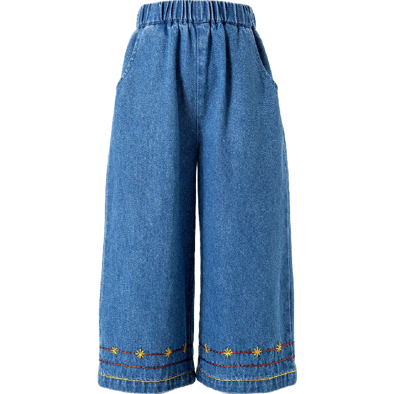 Amila 2026 Spring Children's Jeans Loose Wide Leg Embroidered Stripe Design Casual Daily Fashion Children's Underwear