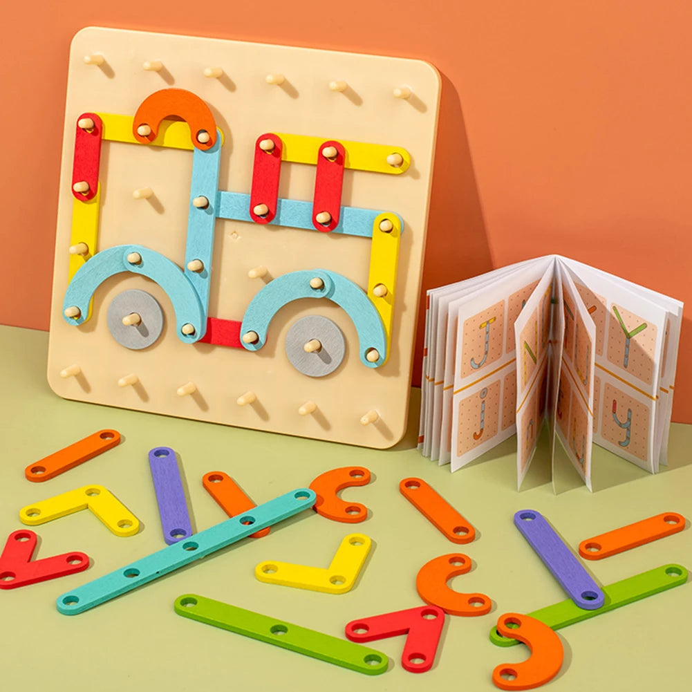 Geometric Pegboard Puzzle with Cards