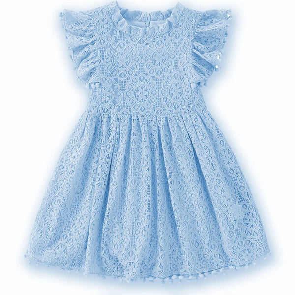 Girls Dress Lace Hollow out Children Wedding Dress Ruffle Sleeve Kid Party Princess Elegant Costume Baby Clothes Autumn A477