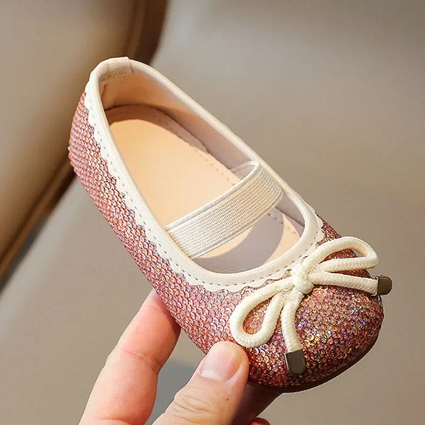 Girls Leather Shoes 2024 Brand New Kids Dress Shoes for Wedding Party Bling Glitter Flat mary janes Bow-knot Shoes Kids H02037