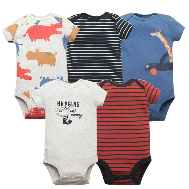 5PCS/Lot Baby Boys Girls Bodysuits 100% Cotton Short Sleeves Kids Clothes 6-24 Month Newborn Body Bright Prints bebe Jumpsuit