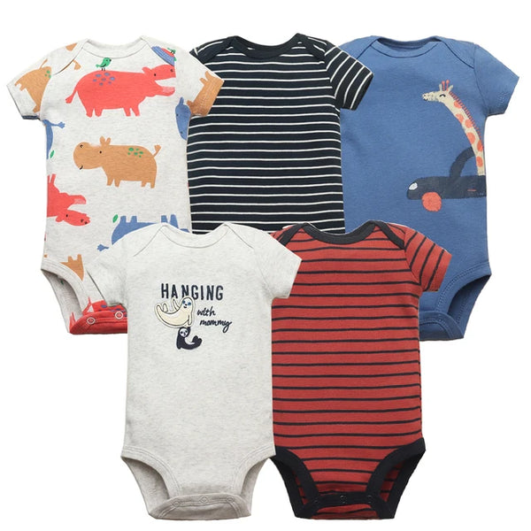 5PCS/Lot Baby Boys Girls Bodysuits 100% Cotton Short Sleeves Kids Clothes 6-24 Month Newborn Body Bright Prints bebe Jumpsuit