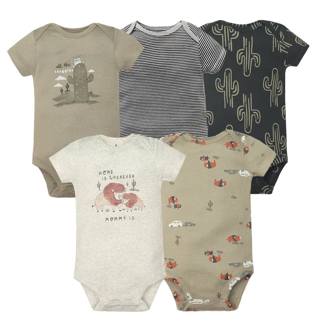 5PCS/Lot Baby Boys Girls Bodysuits 100% Cotton Short Sleeves Kids Clothes 6-24 Month Newborn Body Bright Prints bebe Jumpsuit