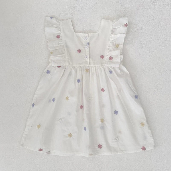 1-6Yrs Girls Fashion Embroidered Flower Dress Summer New Little Girls Toddler Princess Dresses Kids Flying Sleeves Party Clothes