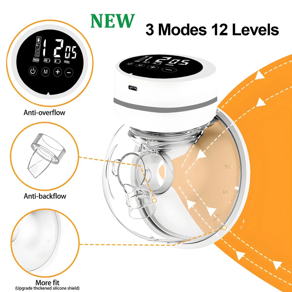 Portable Rechargeable Electric Breast Pump Integrated Silicone Breast Collector Wireless Wearable Hands Free Breast Pump