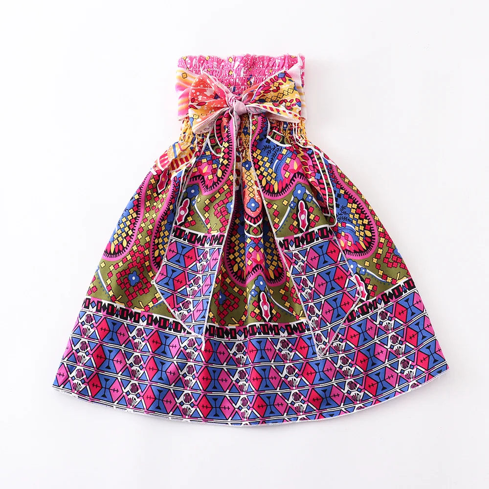 Summer Girls Floral Dress Sling Ruffles Bohemian Beach Princess Dresses for Girl Clothing  2 6 8 12 Years With Necklace Gift
