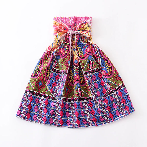 Summer Girls Floral Dress Sling Ruffles Bohemian Beach Princess Dresses for Girl Clothing  2 6 8 12 Years With Necklace Gift