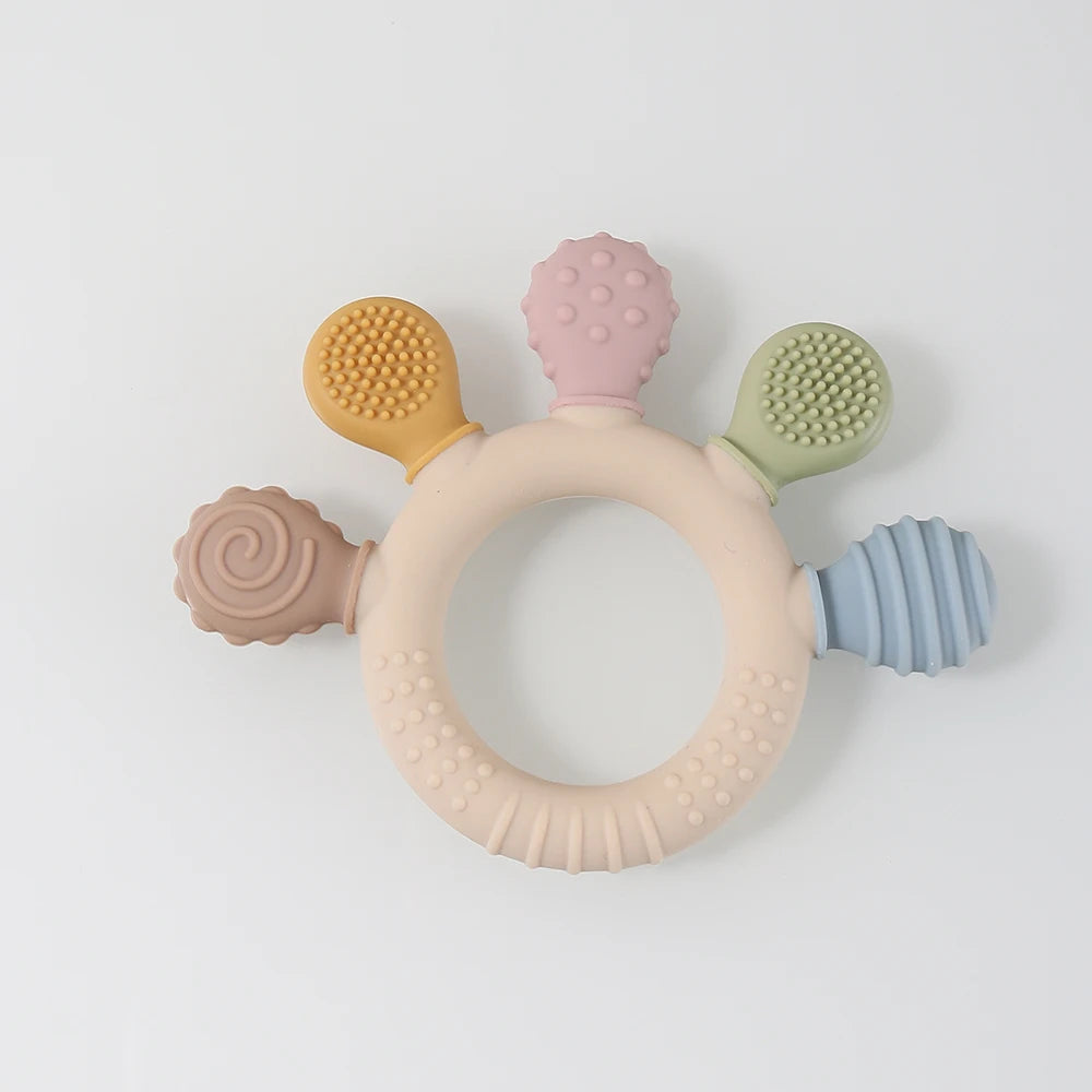 2026 Silicone teether baby gift dinosaur shaped bunny cartoon cute teething toy  chew bead sensory gum relief soother bpa free