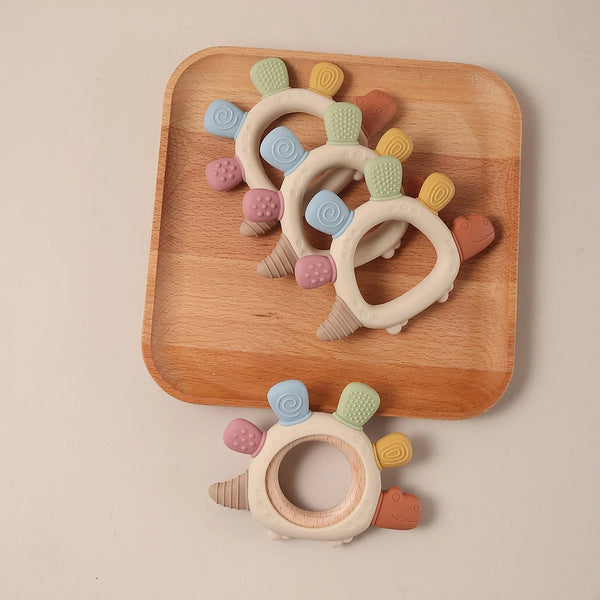 2026 Silicone teether baby gift dinosaur shaped bunny cartoon cute teething toy  chew bead sensory gum relief soother bpa free