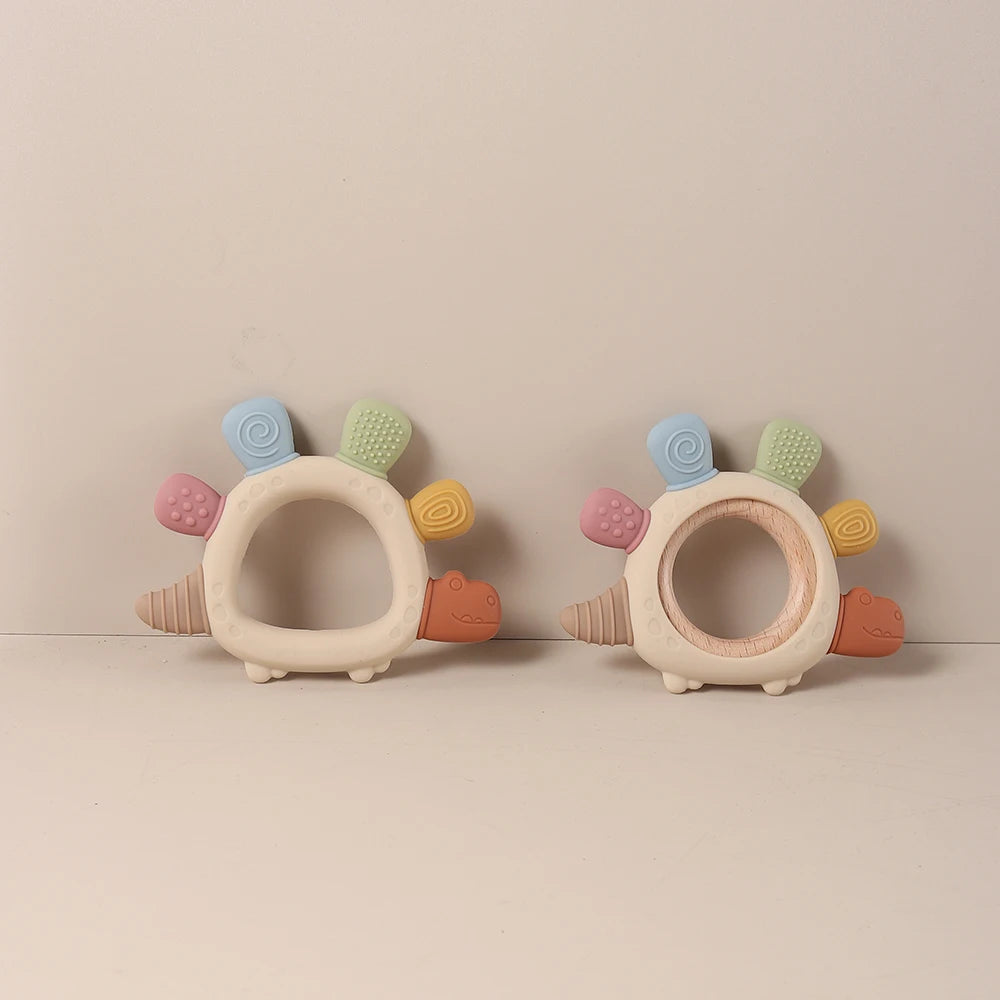 2026 Silicone teether baby gift dinosaur shaped bunny cartoon cute teething toy  chew bead sensory gum relief soother bpa free