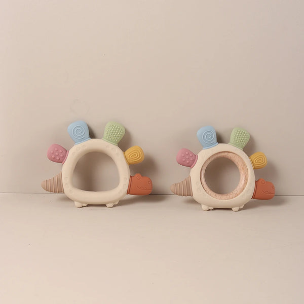 2026 Silicone teether baby gift dinosaur shaped bunny cartoon cute teething toy  chew bead sensory gum relief soother bpa free