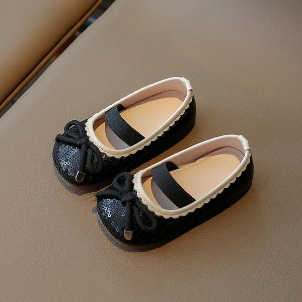 Girls Leather Shoes 2024 Brand New Kids Dress Shoes for Wedding Party Bling Glitter Flat mary janes Bow-knot Shoes Kids H02037