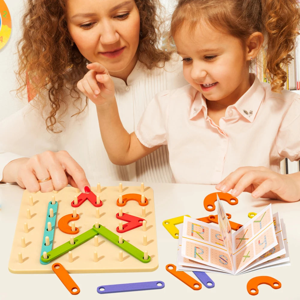 Geometric Pegboard Puzzle with Cards