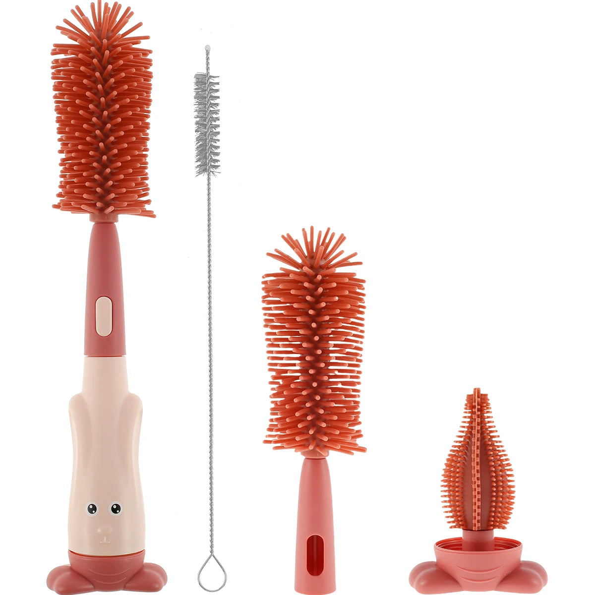 3 in 1 Baby Bottle Brush Set Lone Handle Silicone Bottle and Teat Cleaning Brush with Stand Portable Straw Cleaner Brush