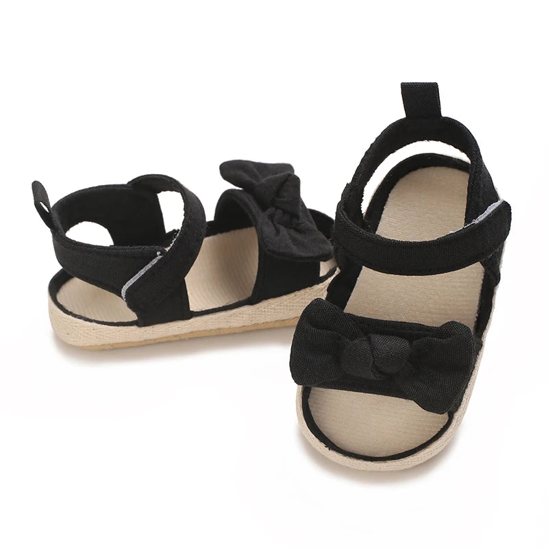 0-18M Non Slip Bow Sandals For Girls Breathable Preschool Soft Sole First Step Shoes Baby Hollow Design Sandals