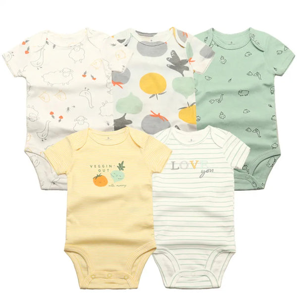 5PCS/Lot Baby Boys Girls Bodysuits 100% Cotton Short Sleeves Kids Clothes 6-24 Month Newborn Body Bright Prints bebe Jumpsuit