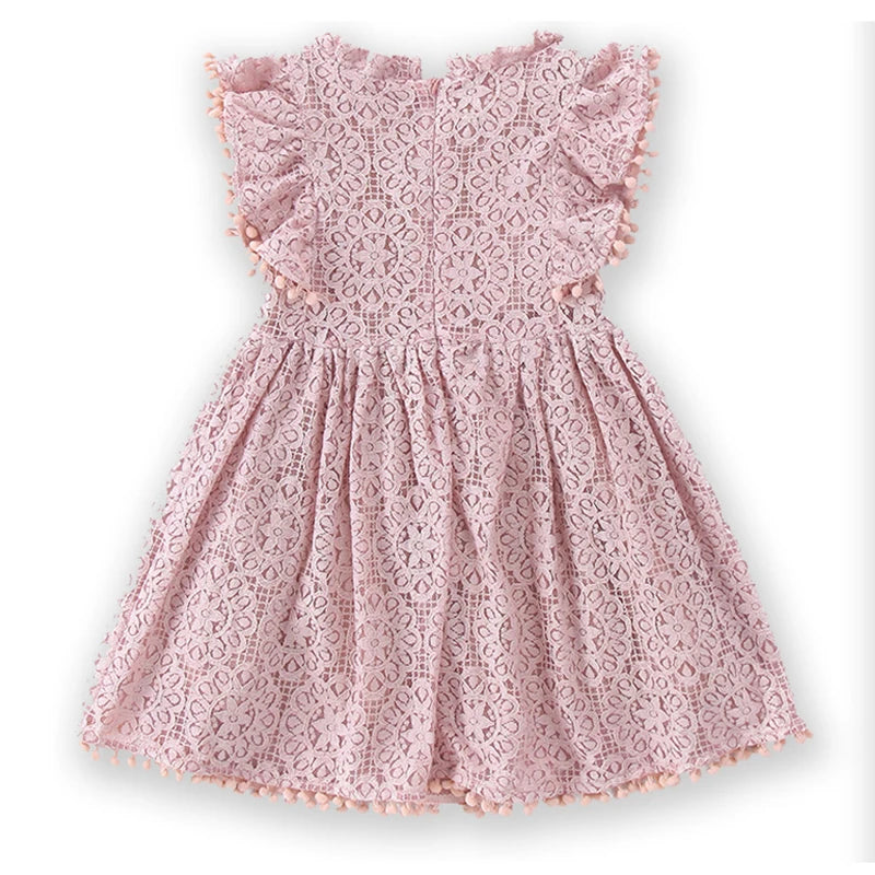 Girls Dress Lace Hollow out Children Wedding Dress Ruffle Sleeve Kid Party Princess Elegant Costume Baby Clothes Autumn A477