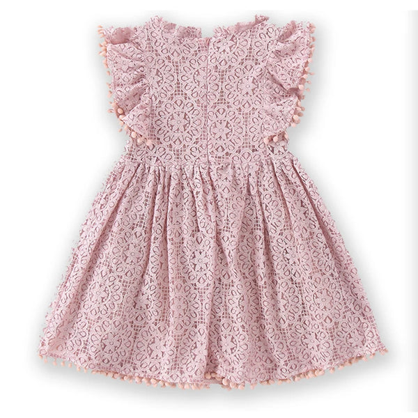 Girls Dress Lace Hollow out Children Wedding Dress Ruffle Sleeve Kid Party Princess Elegant Costume Baby Clothes Autumn A477