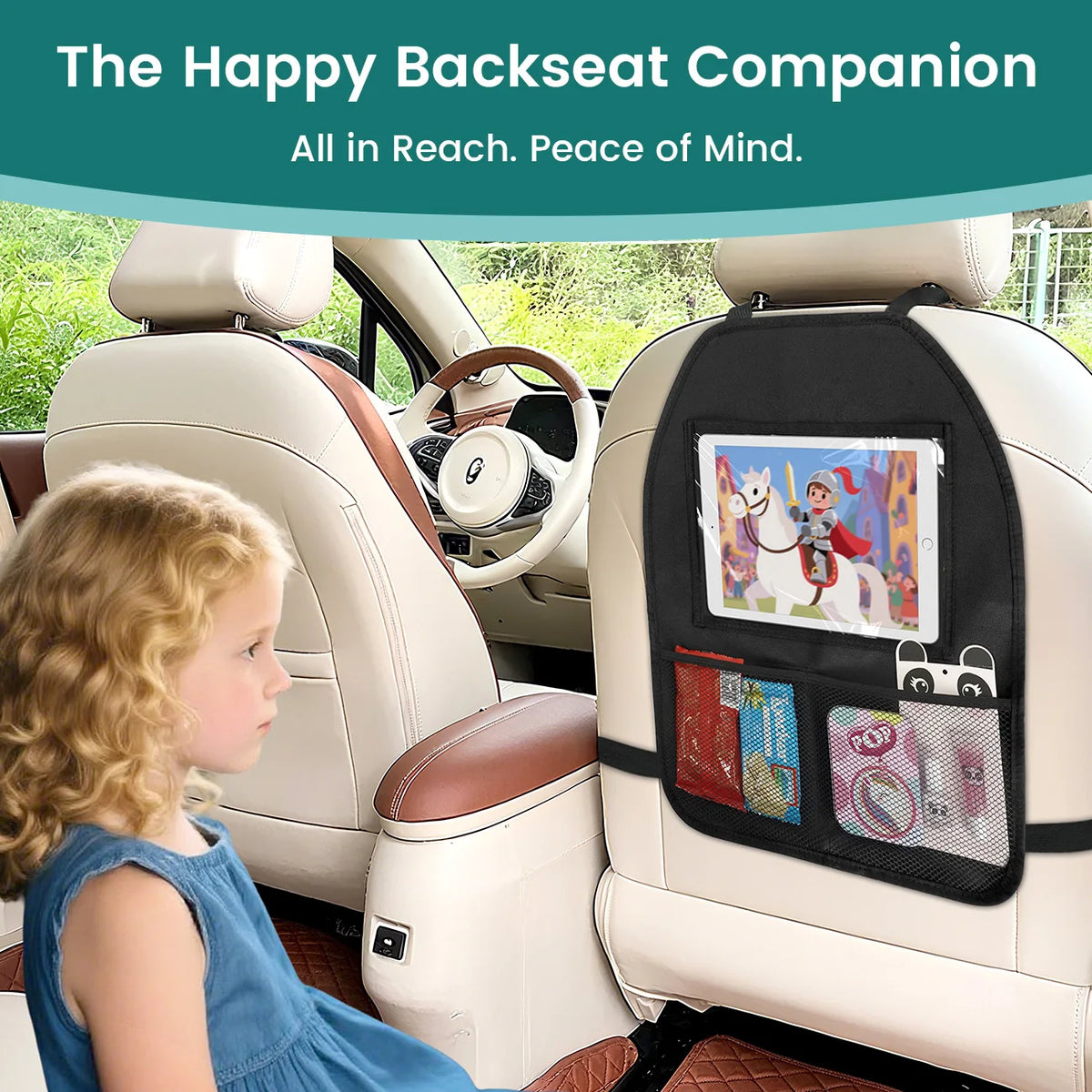 Baby Car Essentials Starter Kit | Backseat Organizer + 2 Sun Shades + 2 Hooks + Rear Mirror