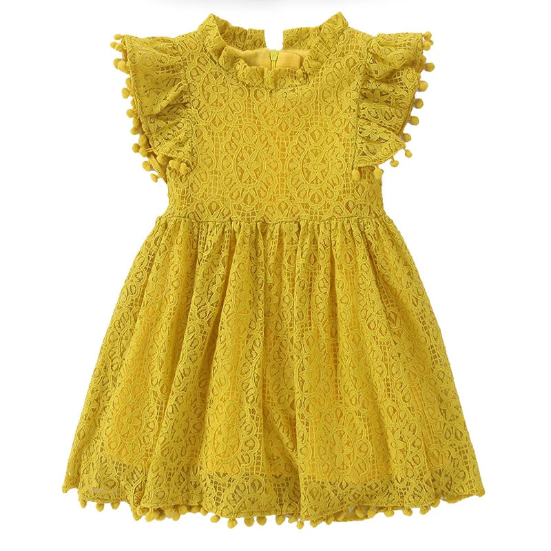 Girls Dress Lace Hollow out Children Wedding Dress Ruffle Sleeve Kid Party Princess Elegant Costume Baby Clothes Autumn A477