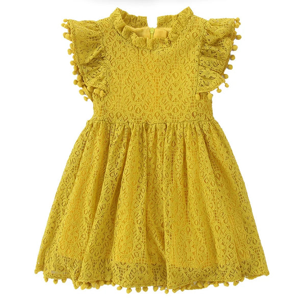 Girls Dress Lace Hollow out Children Wedding Dress Ruffle Sleeve Kid Party Princess Elegant Costume Baby Clothes Autumn A477