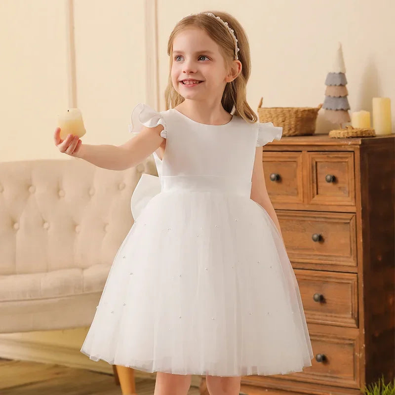 Summer Child Girl Wedding Dress Sleeveless Lace Children Party Dresses Fashion Solid Dresses for Girls Princesses 2-10 Years
