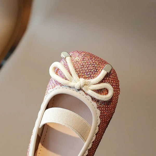Girls Leather Shoes 2024 Brand New Kids Dress Shoes for Wedding Party Bling Glitter Flat mary janes Bow-knot Shoes Kids H02037