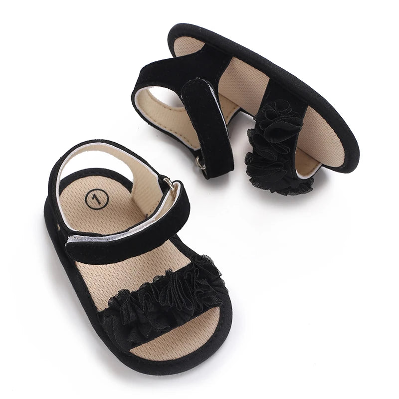 2025 Baby Girls Sandals Soft Sole Summer Infant Wedding Dress Flat Shoes Beach Sandal Newborn Crib Shoes First Walkers