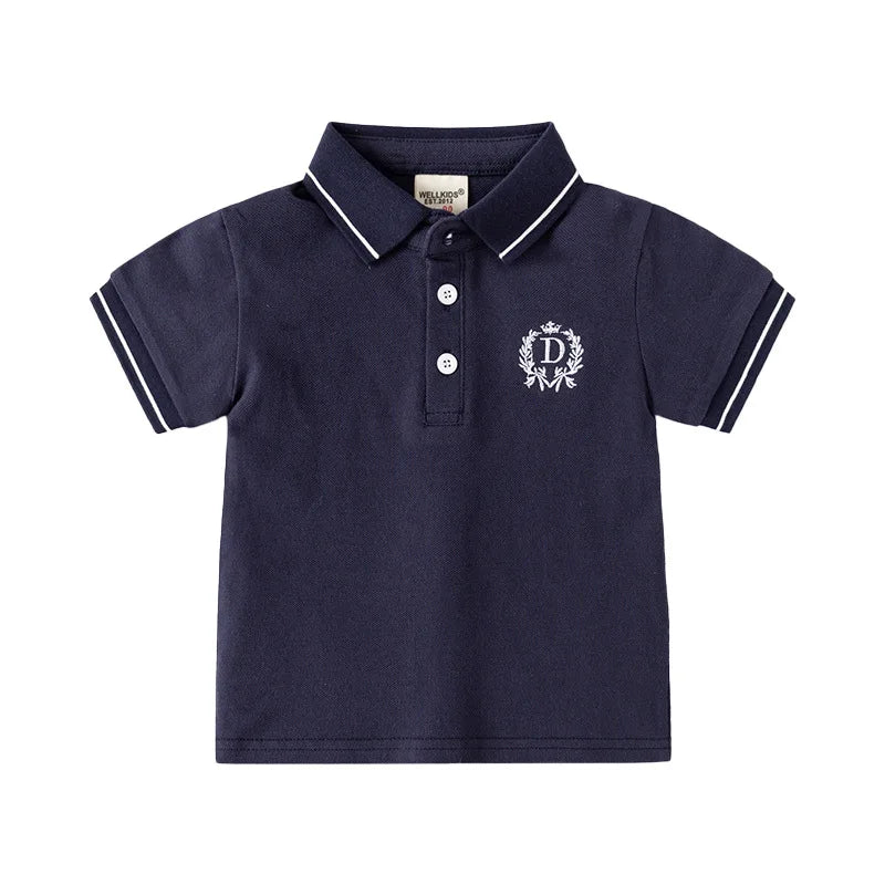 Embroidery Logo Boys Polo Tshirts Summer Toddler Kids Tops Tees Children's Clothes