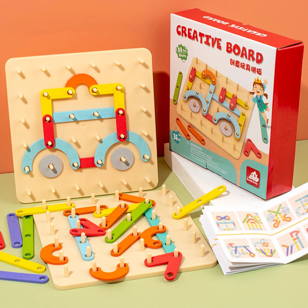 Geometric Pegboard Puzzle with Cards