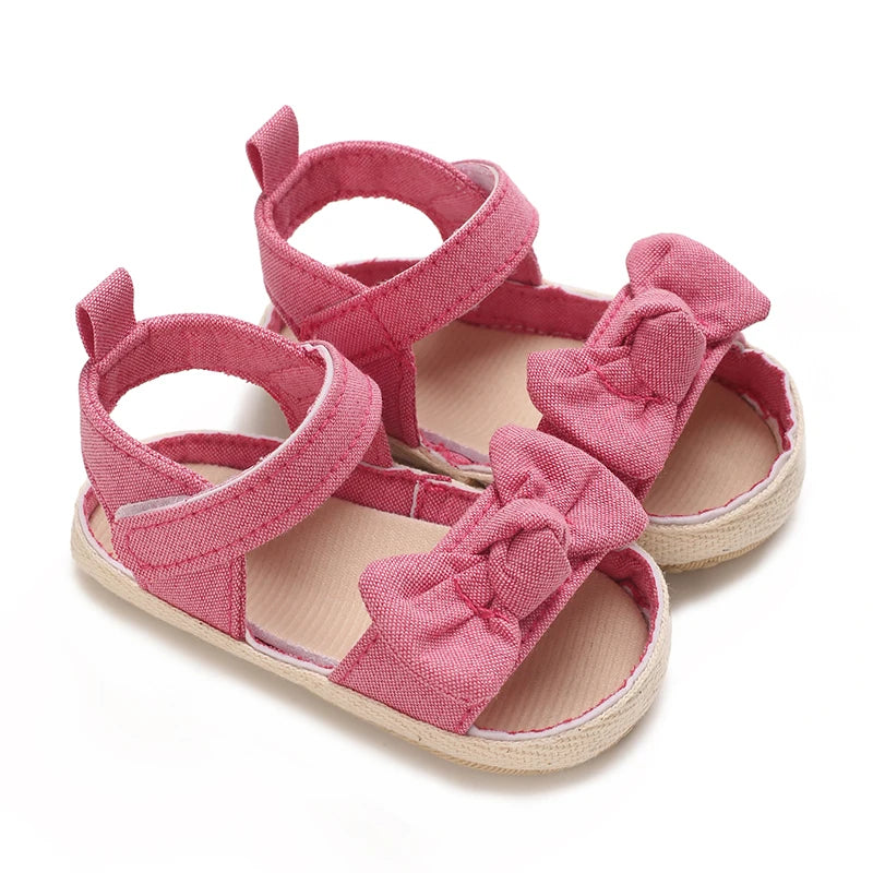 0-18M Non Slip Bow Sandals For Girls Breathable Preschool Soft Sole First Step Shoes Baby Hollow Design Sandals