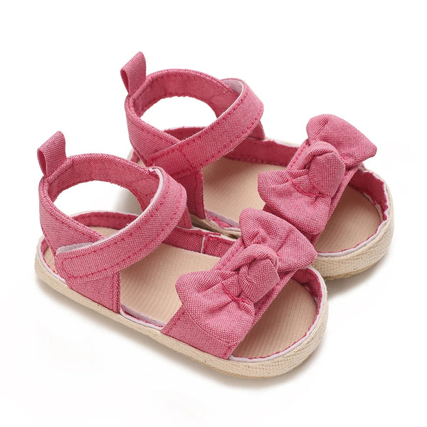 0-18M Non Slip Bow Sandals For Girls Breathable Preschool Soft Sole First Step Shoes Baby Hollow Design Sandals