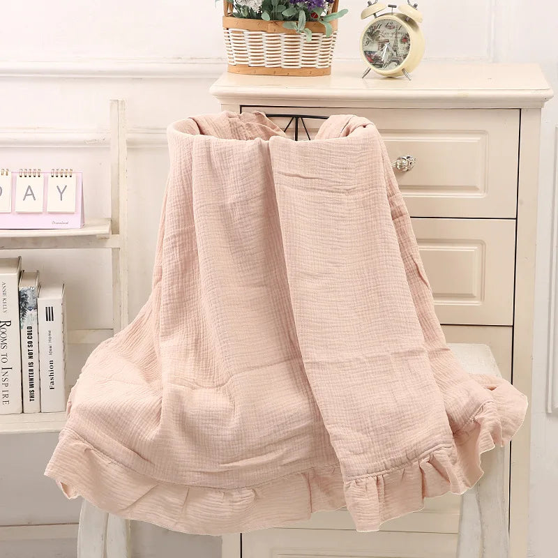 Cotton Baby Blanket Muslin Swaddle Newborn Receive Blanket Ruffle Children's Bedding Gauze Stroller Cover Babies Accessories