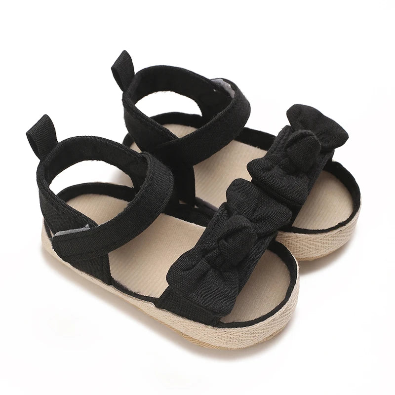 0-18M Non Slip Bow Sandals For Girls Breathable Preschool Soft Sole First Step Shoes Baby Hollow Design Sandals