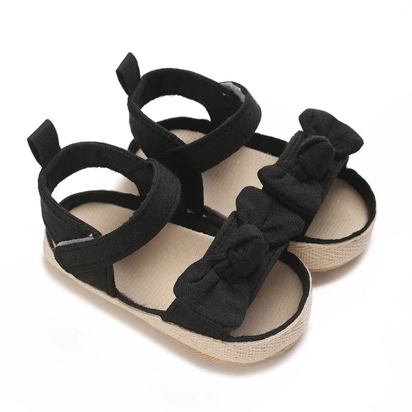 0-18M Non Slip Bow Sandals For Girls Breathable Preschool Soft Sole First Step Shoes Baby Hollow Design Sandals