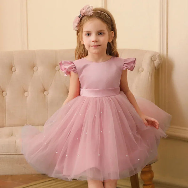 Summer Child Girl Wedding Dress Sleeveless Lace Children Party Dresses Fashion Solid Dresses for Girls Princesses 2-10 Years
