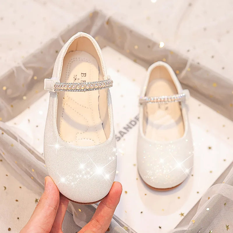 Girls Mary Janes Shoes for Party Wedding Children Princess Shoes Kids Rhinestones Shine Shoes Solid Color Simple Non-slip 2026