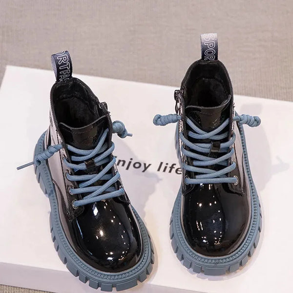 Children's Boots Boys Girls Single Boots Solid Color England Style Children Boy Girls Shoes Kids Fashion Shiny Small Short Boots