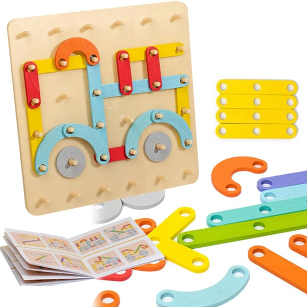Geometric Pegboard Puzzle with Cards