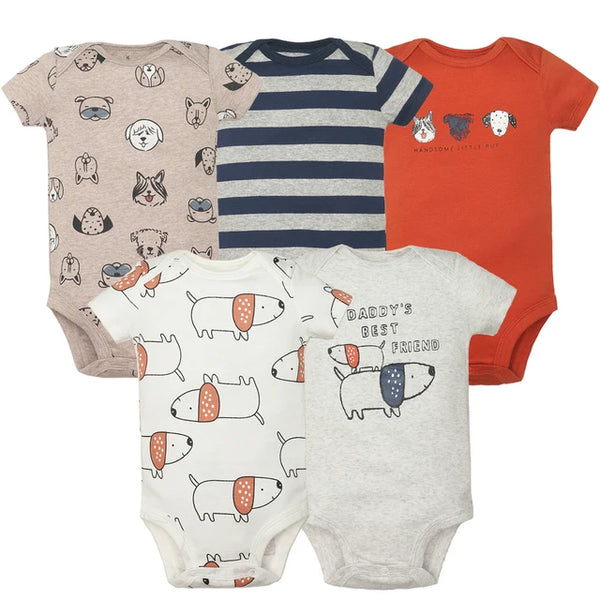 5PCS/Lot Baby Boys Girls Bodysuits 100% Cotton Short Sleeves Kids Clothes 6-24 Month Newborn Body Bright Prints bebe Jumpsuit