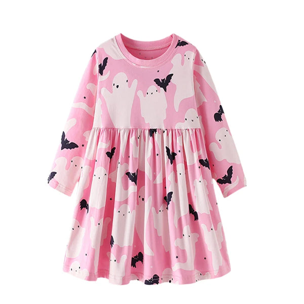 3-8T Flowers Printed Princess Girls Dresses Cotton Long Sleeve Buttons Children's Clothes Autumn SpringParty Fashion Kids Frocks