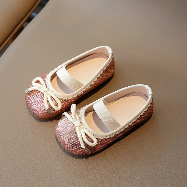 Girls Leather Shoes 2024 Brand New Kids Dress Shoes for Wedding Party Bling Glitter Flat mary janes Bow-knot Shoes Kids H02037