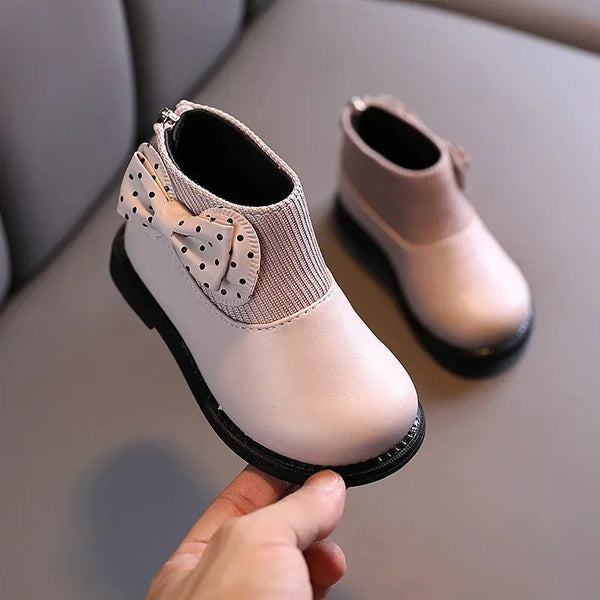 Kids Short Boots Girls Shoes Autumn Winter Warm Knitted Children Boots Princess Sweet Bow Toddler Girls Boots Shoes Child H11071
